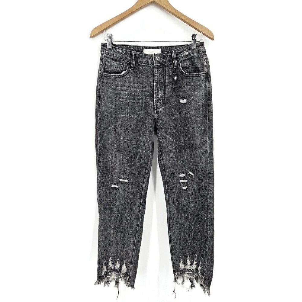 New One Teaspoon Truckers Jeans Womens 25 Black Mid Waist Distressed